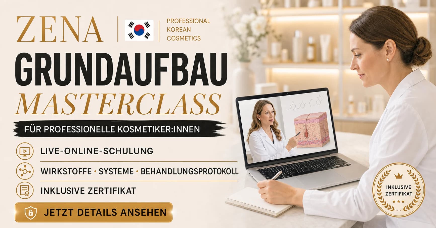 Kosmetikerin bei einer ZENA Live-Online-Schulung