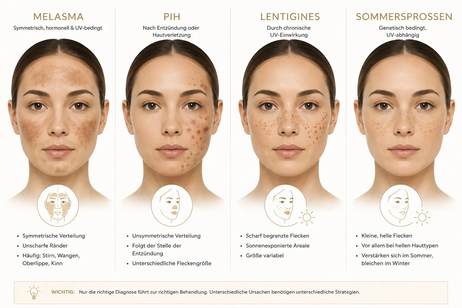 Infografik: Visueller Vergleich von Melasma und postinflammatorischer Hyperpigmentierung