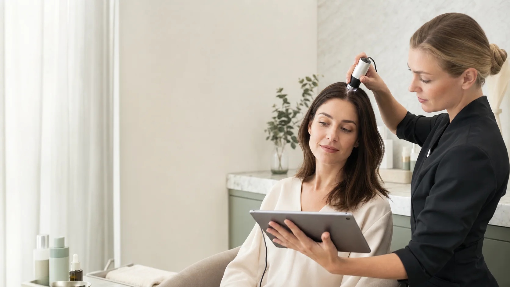 Professionelle Hair and Scalp Schulung mit digitaler Kopfhautanalyse