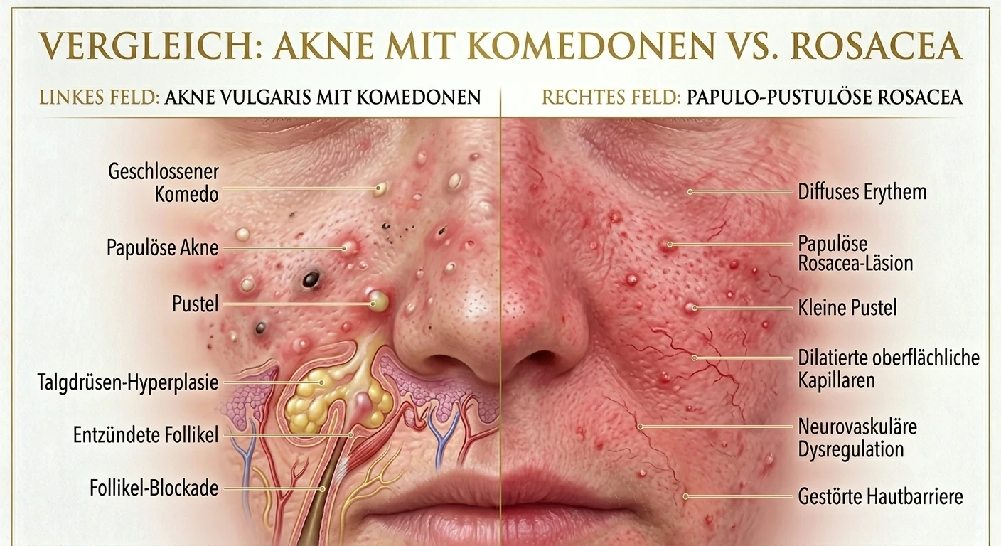 Akne im Vergleich zu papulopustulöser Rosazea